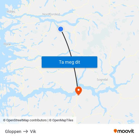 Gloppen to Vik map