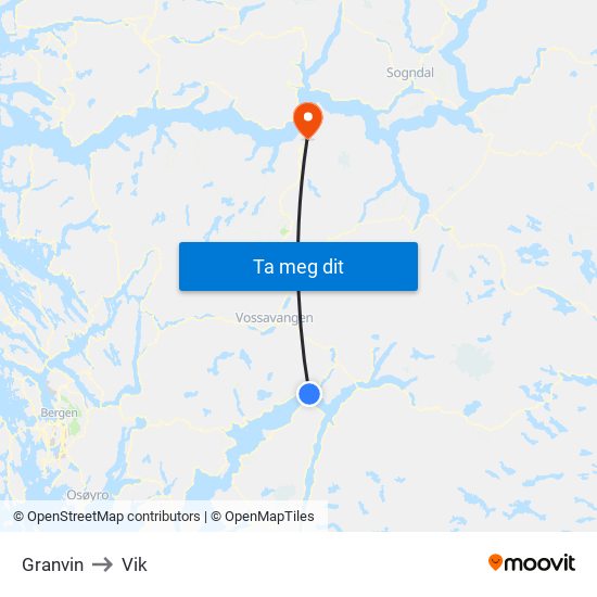 Granvin to Vik map