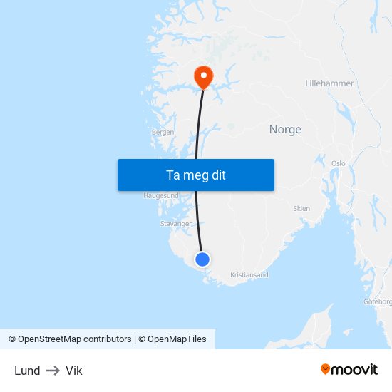 Lund to Vik map