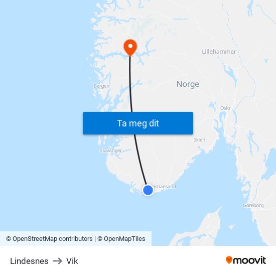 Lindesnes to Vik map