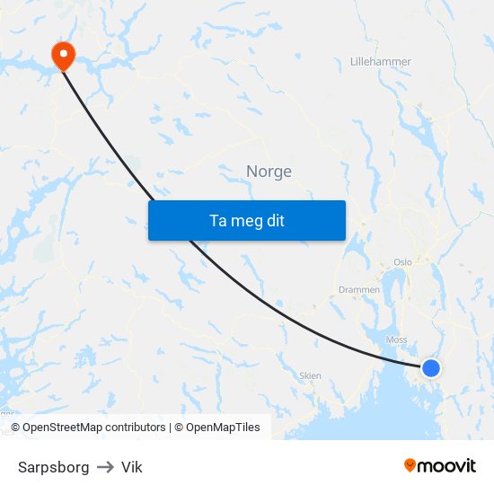Sarpsborg to Vik map