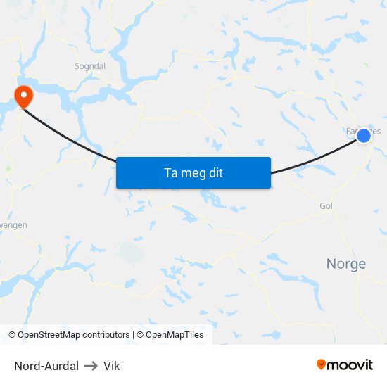 Nord-Aurdal to Vik map
