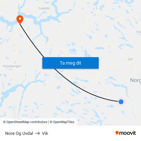 Nore Og Uvdal to Vik map