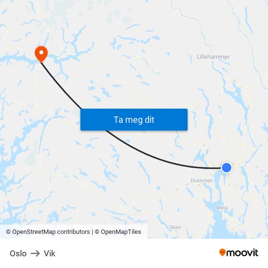 Oslo to Vik map