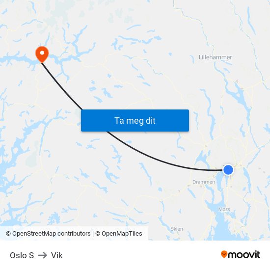 Oslo S to Vik map