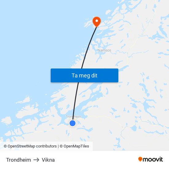 Trondheim to Vikna map