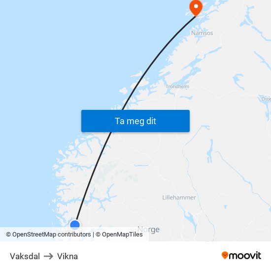 Vaksdal to Vikna map