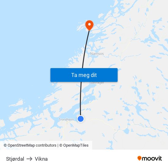 Stjørdal to Vikna map