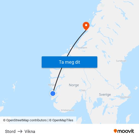 Stord to Vikna map