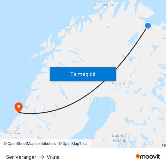 Sør-Varanger to Vikna map