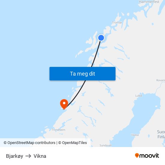 Bjarkøy to Vikna map