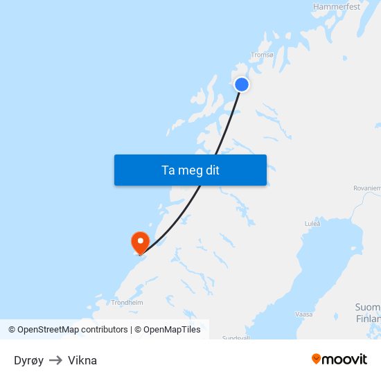 Dyrøy to Vikna map