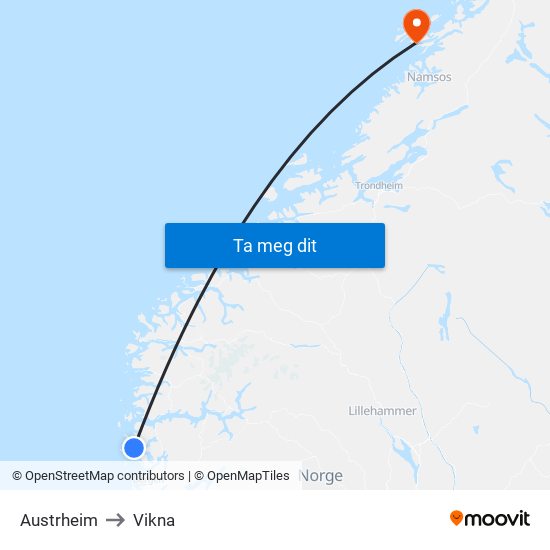 Austrheim to Vikna map