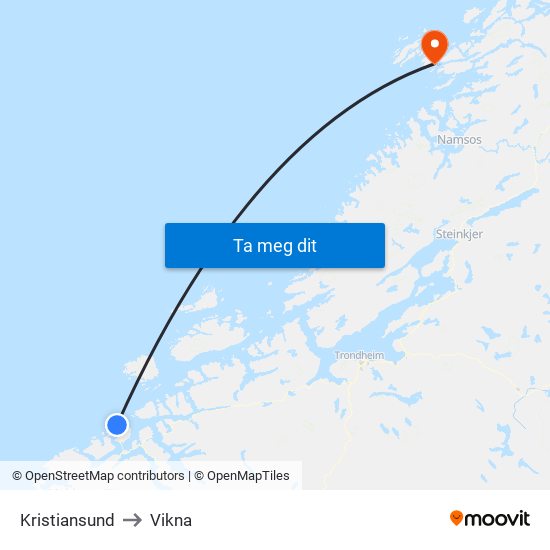 Kristiansund to Vikna map
