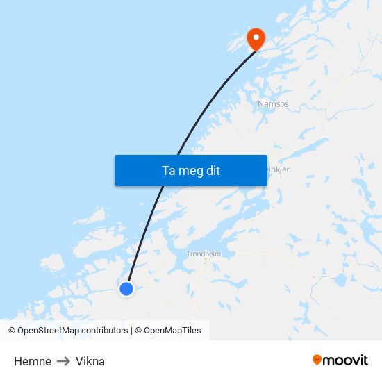 Hemne to Vikna map