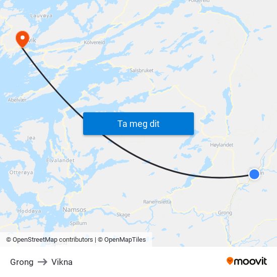 Grong to Vikna map