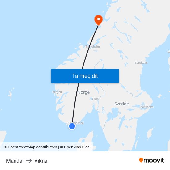 Mandal to Vikna map