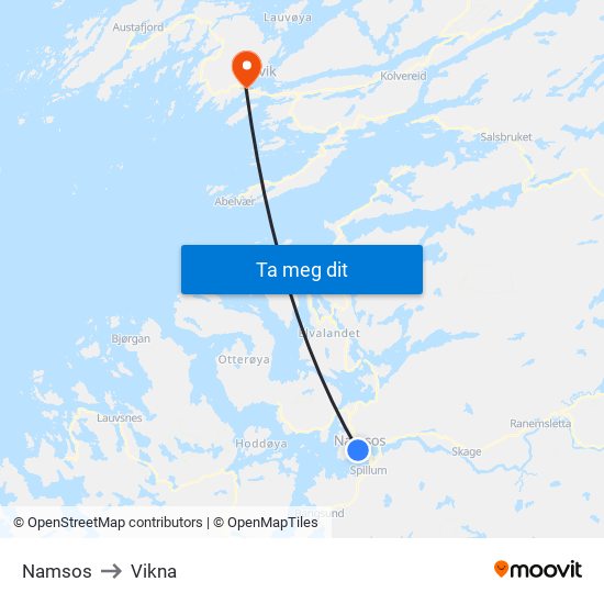 Namsos to Vikna map