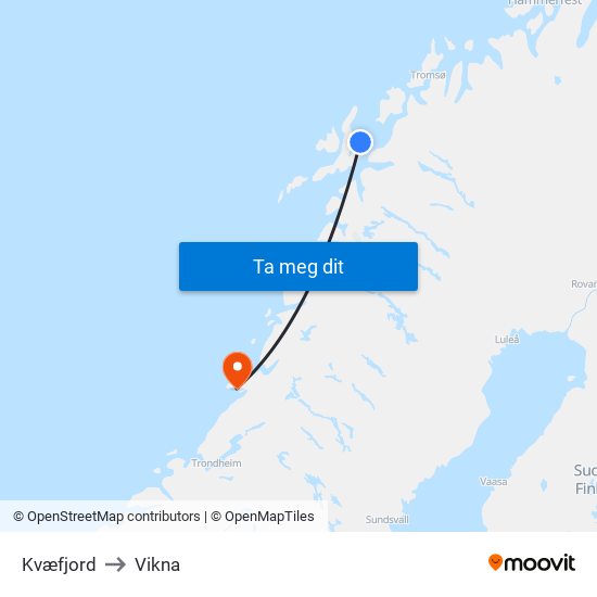 Kvæfjord to Vikna map