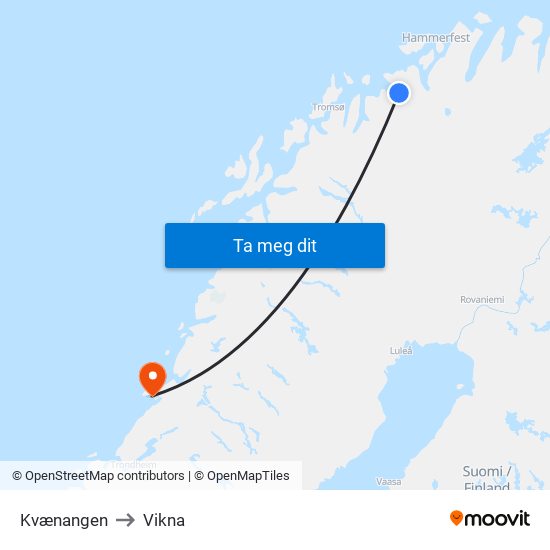 Kvænangen to Vikna map