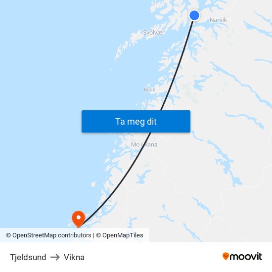 Tjeldsund to Vikna map