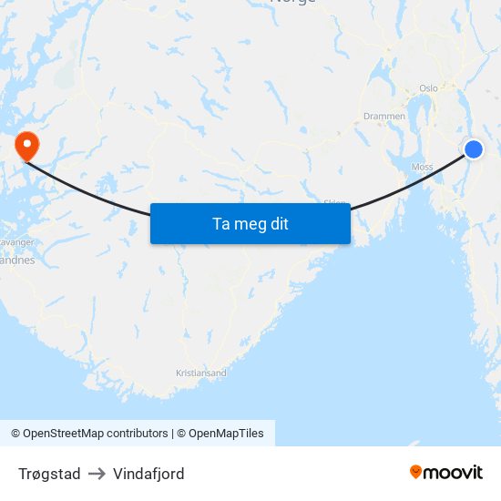 Trøgstad to Vindafjord map