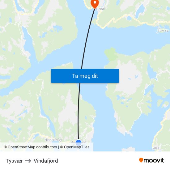 Tysvær to Vindafjord map