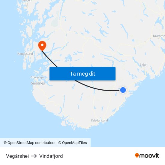 Vegårshei to Vindafjord map