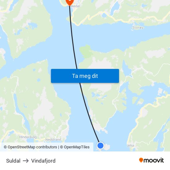 Suldal to Vindafjord map