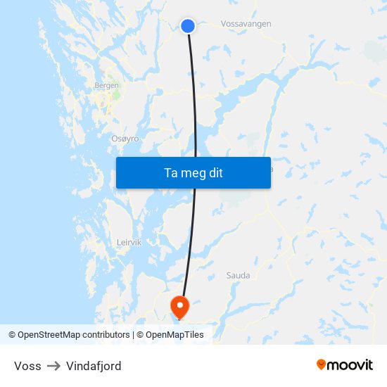 Voss to Vindafjord map