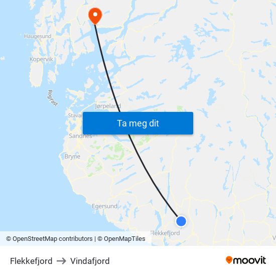 Flekkefjord to Vindafjord map
