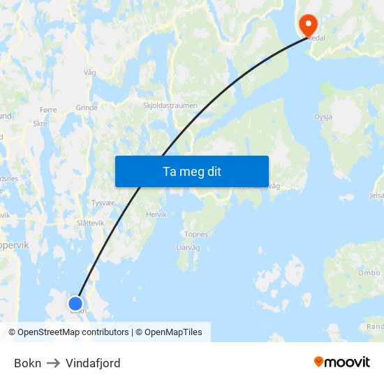 Bokn to Vindafjord map