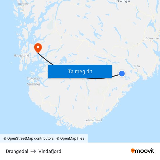 Drangedal to Vindafjord map