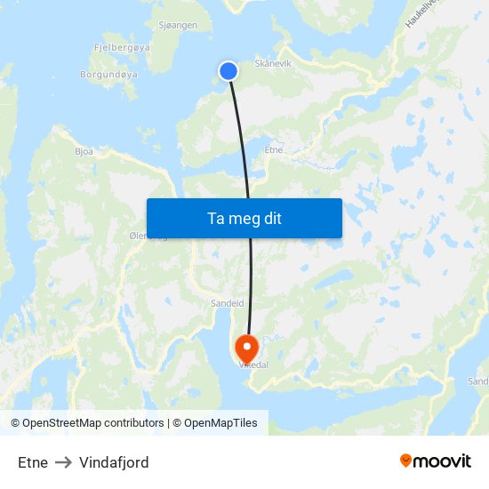 Etne to Vindafjord map