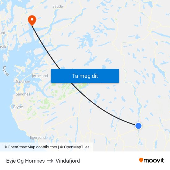 Evje Og Hornnes to Vindafjord map