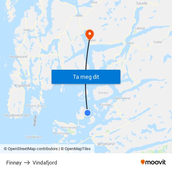 Finnøy to Vindafjord map