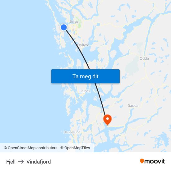 Fjell to Vindafjord map