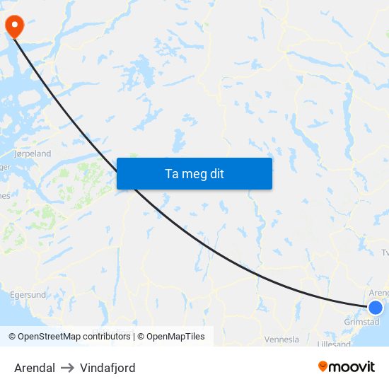 Arendal to Vindafjord map