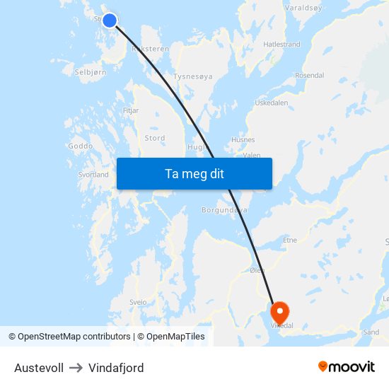 Austevoll to Vindafjord map