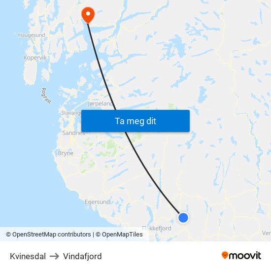 Kvinesdal to Vindafjord map