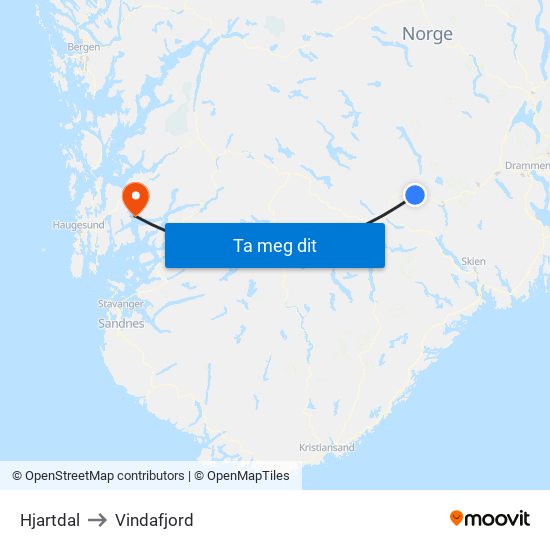 Hjartdal to Vindafjord map