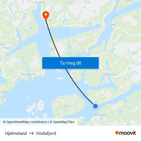 Hjelmeland to Vindafjord map