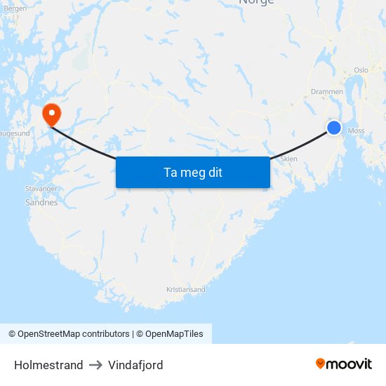 Holmestrand to Vindafjord map