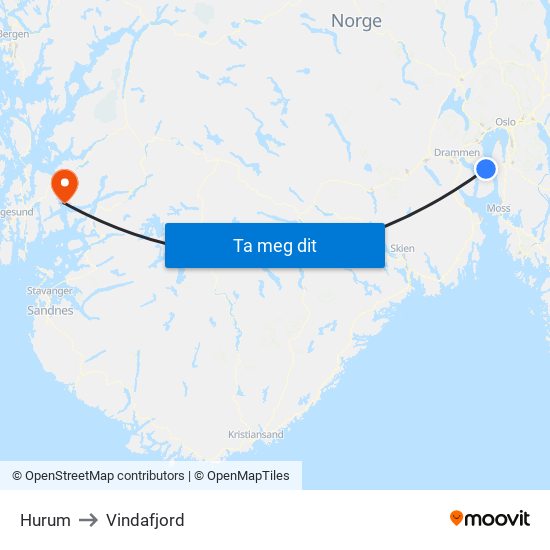 Hurum to Vindafjord map