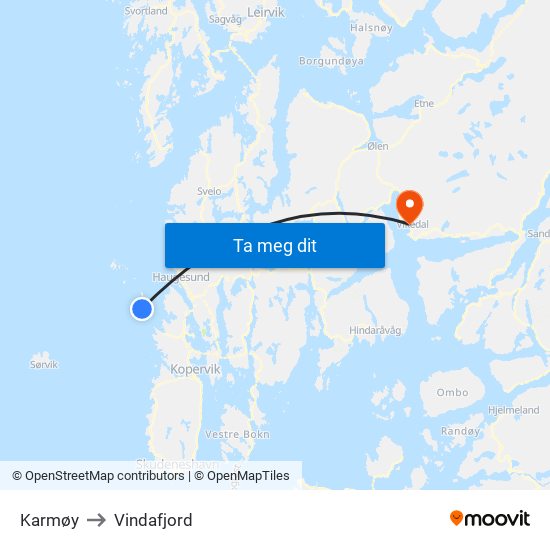 Karmøy to Vindafjord map