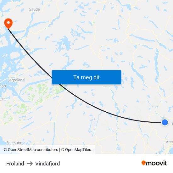 Froland to Vindafjord map