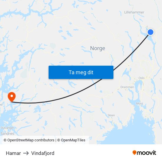 Hamar to Hamar map
