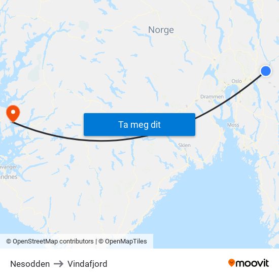 Nesodden to Vindafjord map