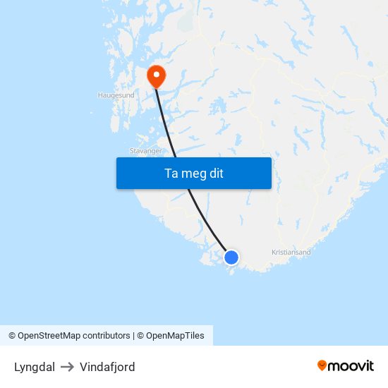Lyngdal to Vindafjord map