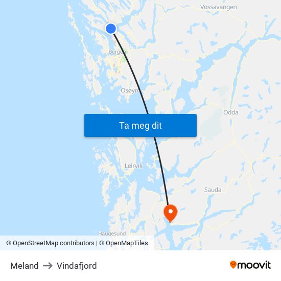 Meland to Vindafjord map